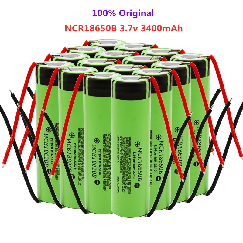 10шт 100% Оригинален 18650 батерия 3400 mah 3,7 На литиева батерия NCR18650B 3400 mah Подходящ за фенерче батерия + DIY тел