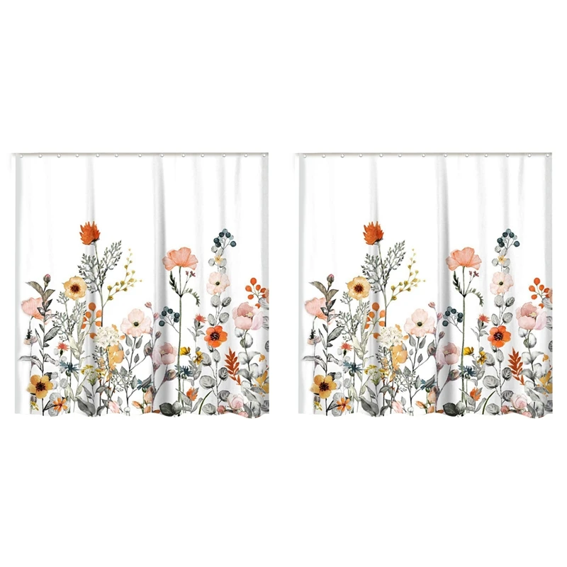2 елемента цветни завеси за душ с куки 24 Акварел, ботанически цветя и декоративна завеса бани, Модерна баня