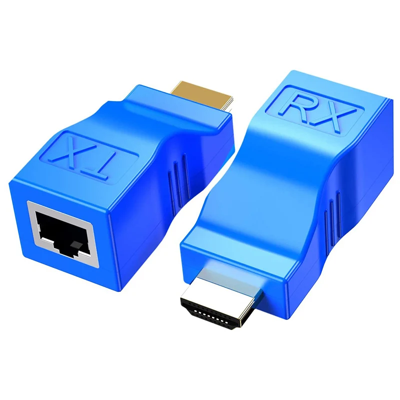 2 пакета HDMI Удължител, Конвертор HDMI в RJ-45 Повторител чрез Cat 5E / 6 1080P до 30 м удължителен кабел за HDTV PS4 STB 2K 4K