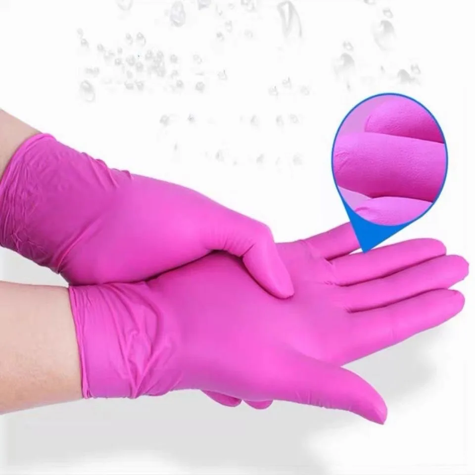 20 бр./за еднократна употреба нитриловые ръкавици, не причиняват алергии, предпазни ръкавици за ръце за работа в кухня, миене на съдове, розови и черни ръкавици