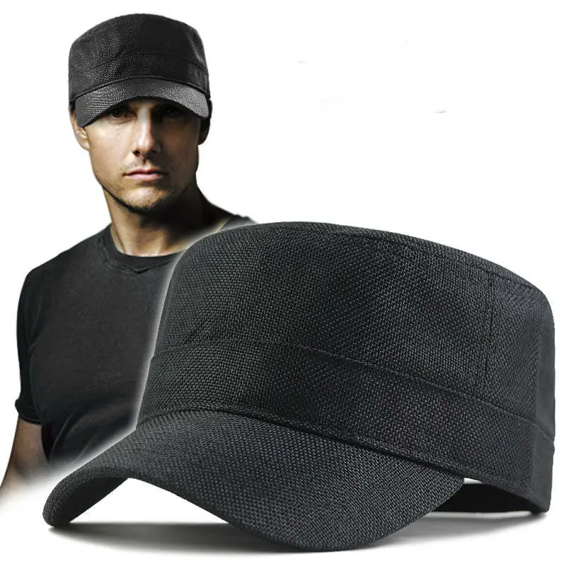 2021 Лятна готина тънка солнцезащитная шапка от изкуствен лен с плосък покрив, мъжки армията шапка голям размер 56-60 см, 60-66 см
