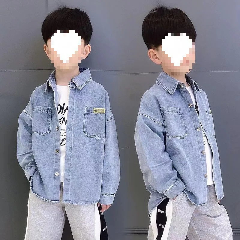 2023 Детска Деним Риза, Детски Обикновена Памучни Блузи с дълги ръкави За Момчета, Лятна Тънка Риза, Горна дреха в Корейски стил от 4 до 12 Години