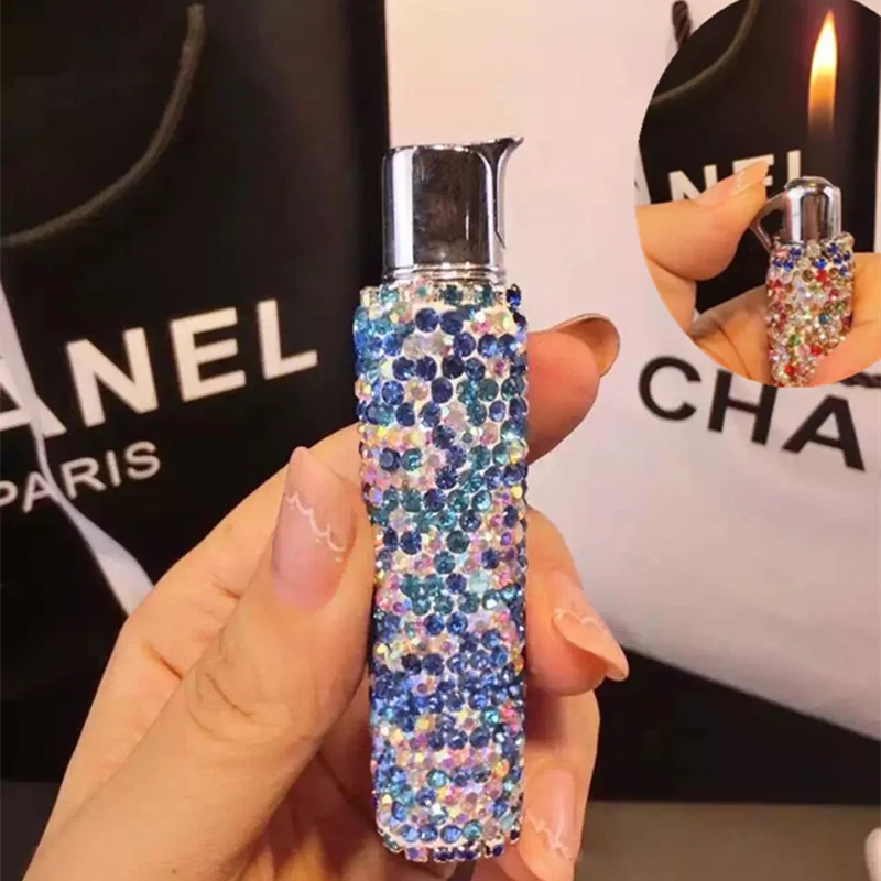 2023 Лека луксозна висококачествена запалка с кристали, надуваеми запалка с диаманти, малка преносима запалка с диаманти, подарък за момиче