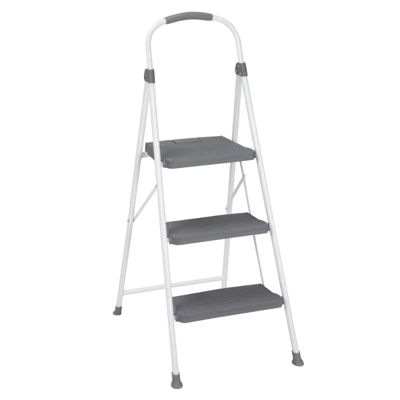 3-стъпка сгъваем стол премиум-клас, бяло-сива стълба за домашно сгъваеми стълби