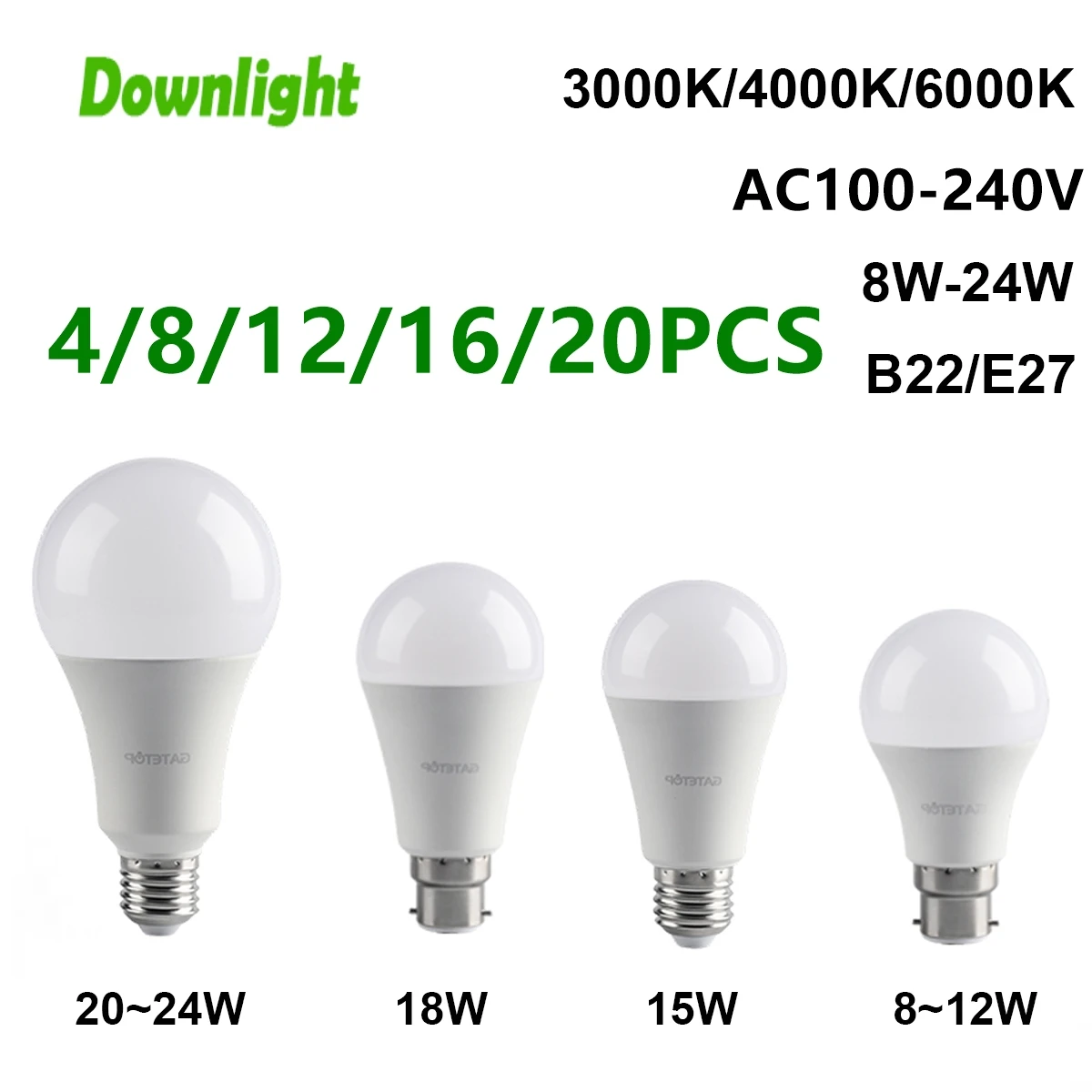 4-20 ПАРЧЕТА AC110V/AC220V Led енергоспестяващи Крушки E27 B22 Светлина Реална Мощност 8 W-24 W Без светлинни ефекти топло бяла светлина