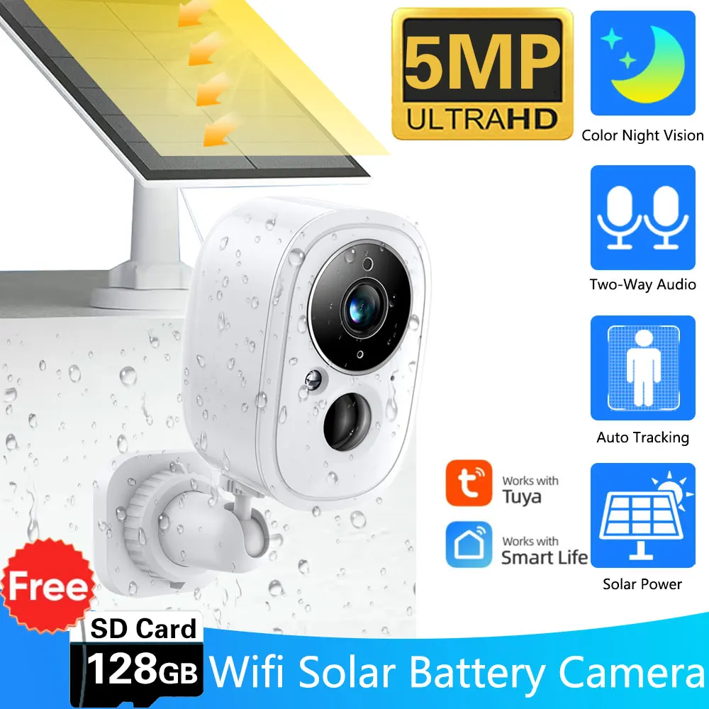 5-Мегапикселова Соларен Панел на Hristo 5200 mah Батерия Външна WiFi Защита на Сигурността на Сирена Wifi Прожектор Оцеляване Цветна Камера за Нощно Виждане