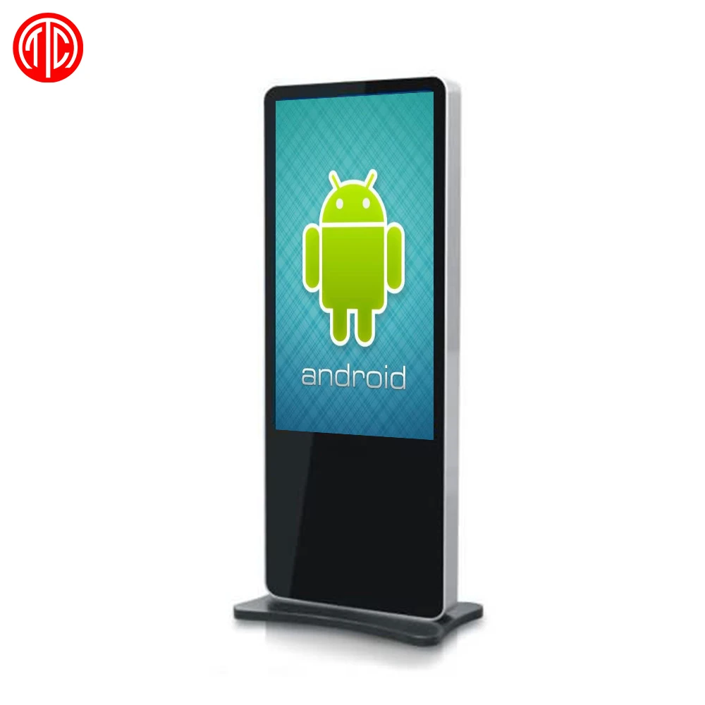 55-инчов цифров дисплей за означения, павилион със сензорен екран LCD дисплей с висока резолюция, Android плейър, интерактивни подови поставки от закалено стъкло