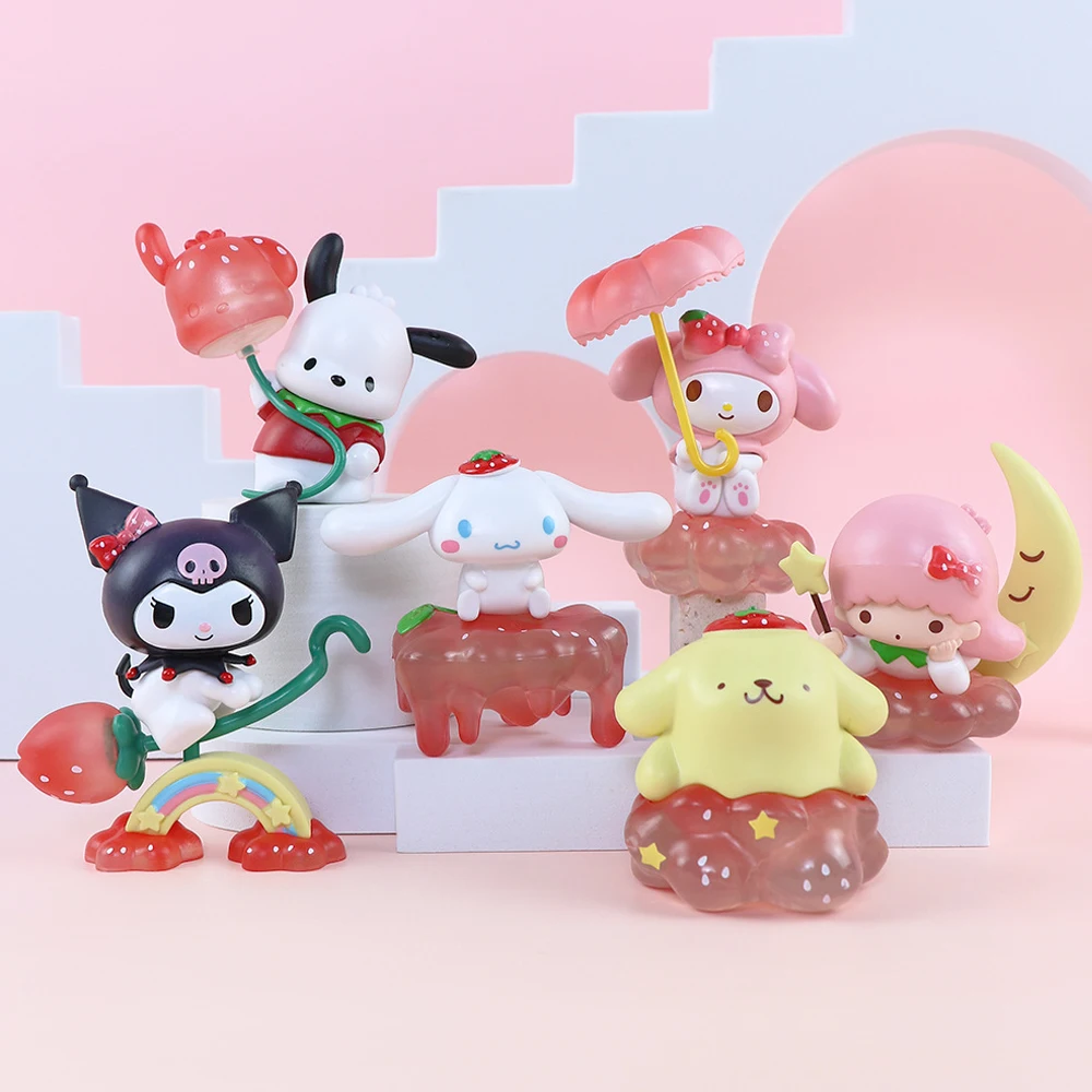 6 бр. животни-фигурки Kawaii Sanrio, сладки фигурки Kuromi, Cinnamoroll, Мелодия, Помпомпурин, Pochacco, кукли, модели на детски играчки за подаръци