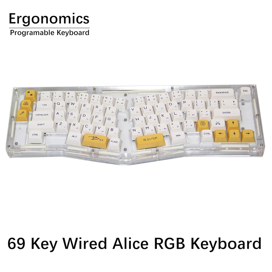 69 Ключови полагане на клавиатурата Alice Комплекти механични игри клавиатури Акрилна жичен led RGB ергономия Комплект клавиатура с гореща замяна
