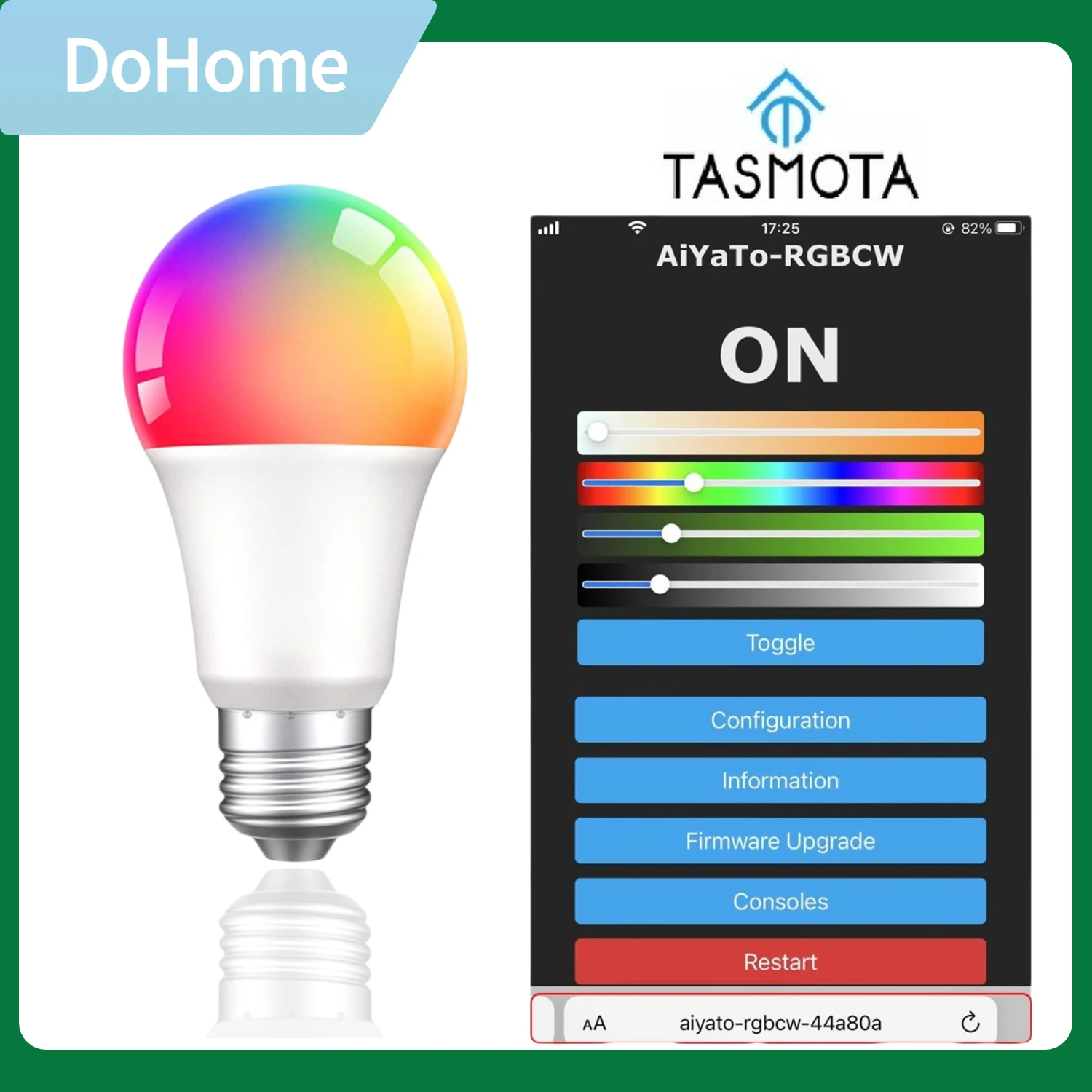 9 Вата Предварително Прошитая умна лампа TASMOTA Работи С домашен помощник, E27 A60 WiFi Led лампа, RGB + CW Цветни лампи с регулируема яркост