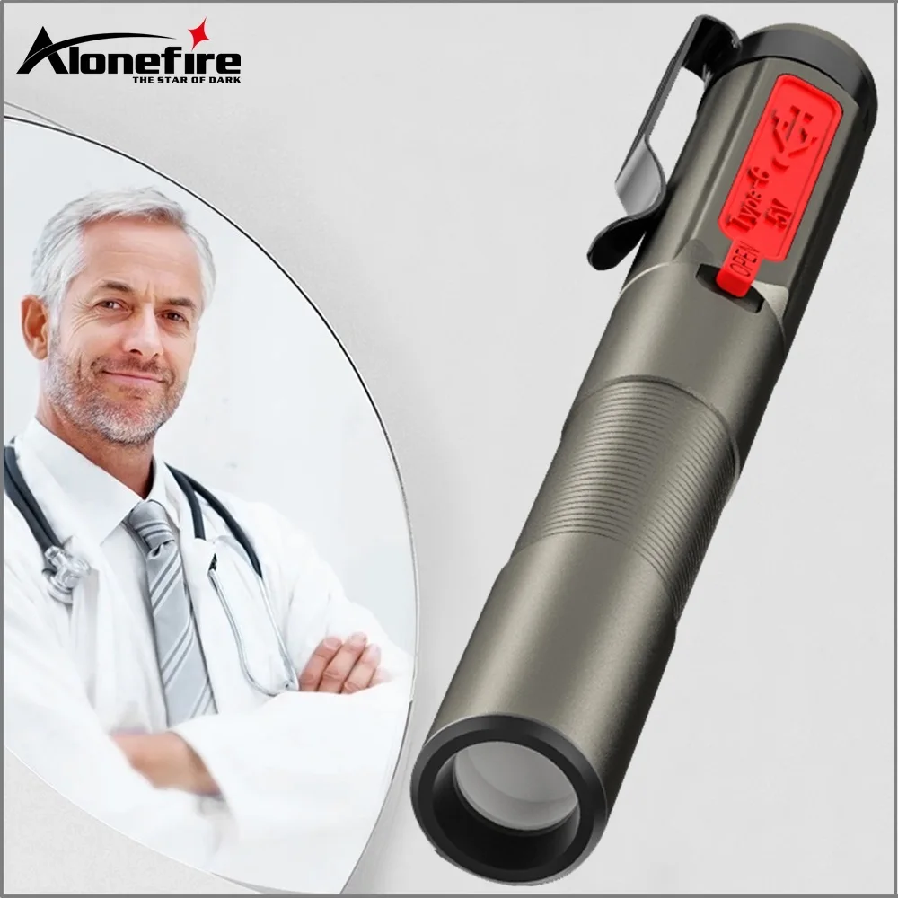 Alonefire p28 Енергоспестяващ портативен професионален медицински удобен фенерче-писалка USB акумулаторна мини-фенерче led фенерче с дръжка Cl