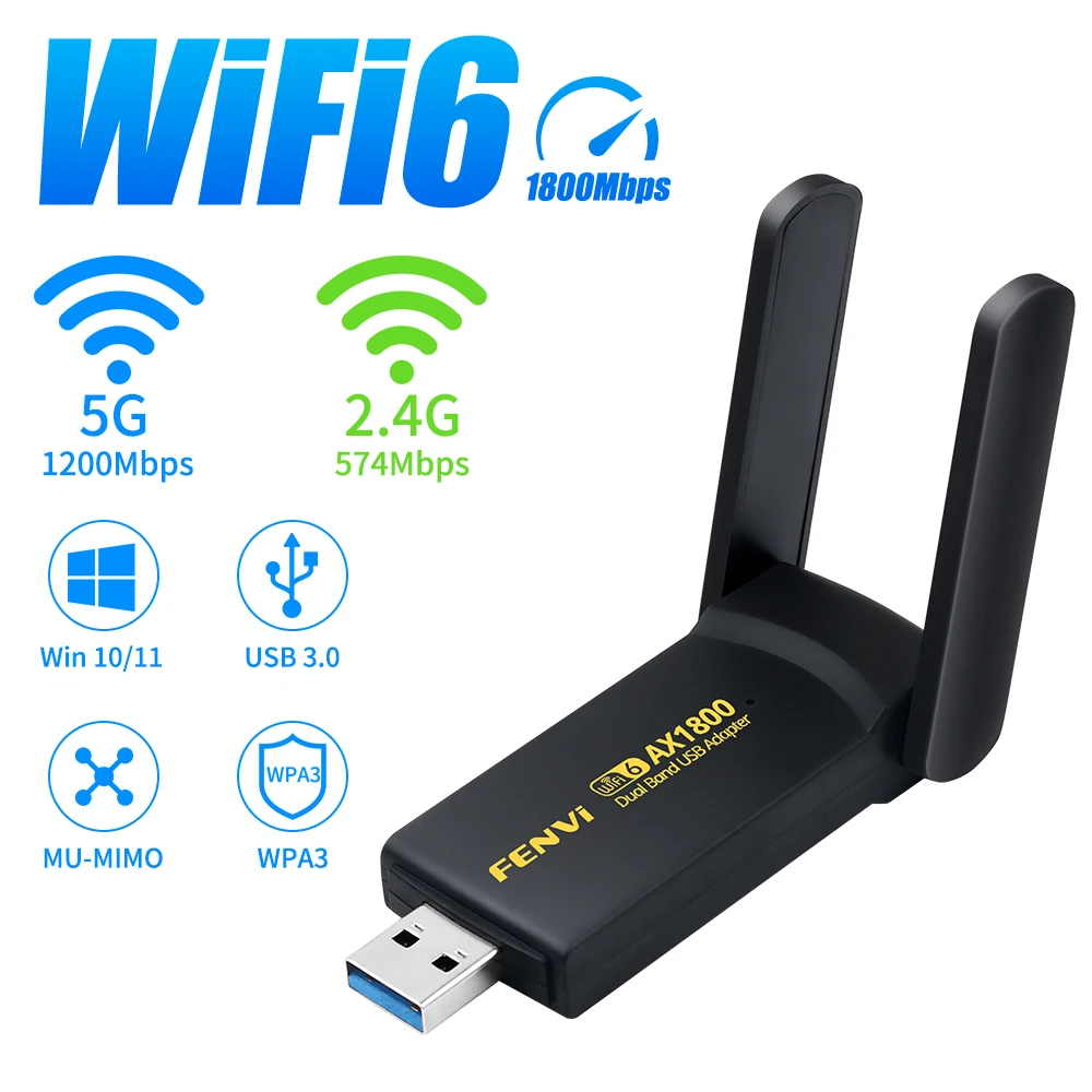 fenvi 6 USB Wifi Адаптер 1800 Mbps на 2,4/5 Ghz Wi-Fi USB 3.0 Приемник Ключ Двухдиапазонная Антена Мрежова Карта За Преносими КОМПЮТРИ