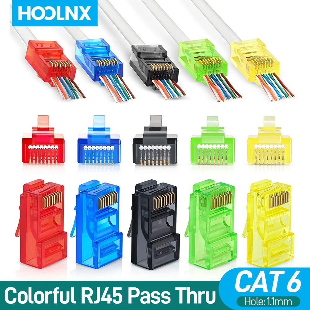 Hoolnx CAT6 чрез конектор RJ-45 модулни Разноцветни свещи Ethernet-завършва Мрежови конектори UTP 15μ позлатени 50 опаковки