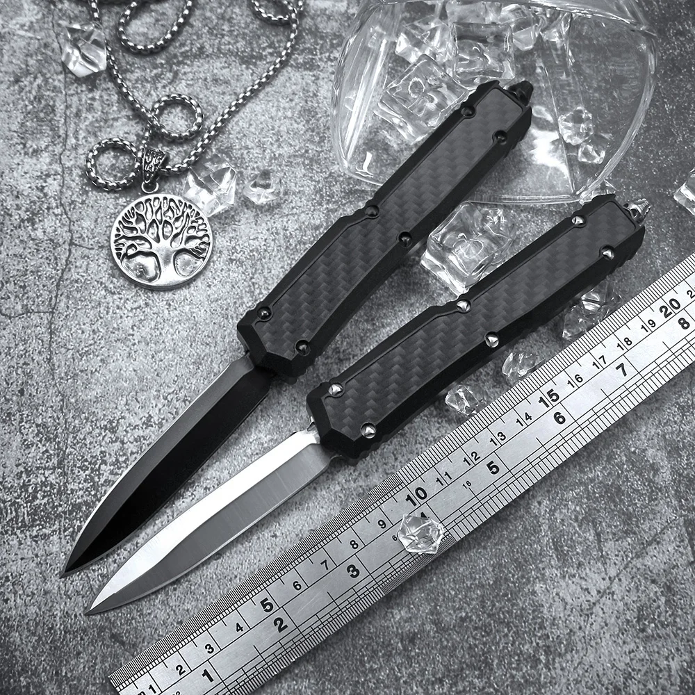 Micro OTF Tech Knife SC Ant Series и D2 Нож от авиационен алуминий (6061-T6) + Джобен нож за самозащита с дръжка от въглеродни влакна 3K