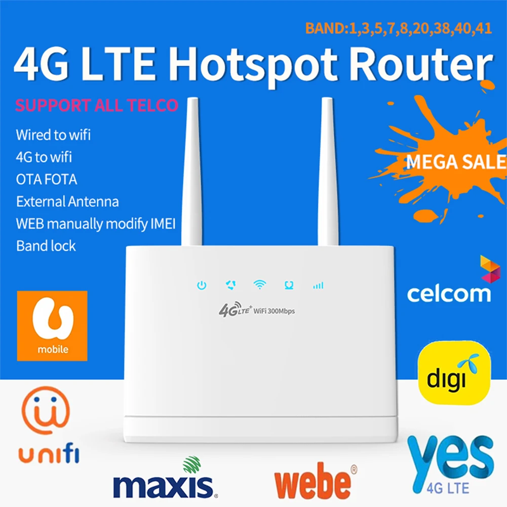 R311 4G Рутер Безжичен Модем 300 Mbit/s 4G LTE Рутера Външни Антени със Слот за SIM-карти за Връзка с Интернет Fast Ethernet Портове