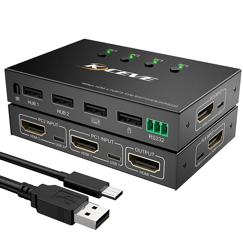 USB Сплитер Switcher 18 Gbit/с 4 порта HDMI-съвместими KVM switch RS232 порт HDMI-съвместим Превключвател USB LAN Switcher Gaming превключвател