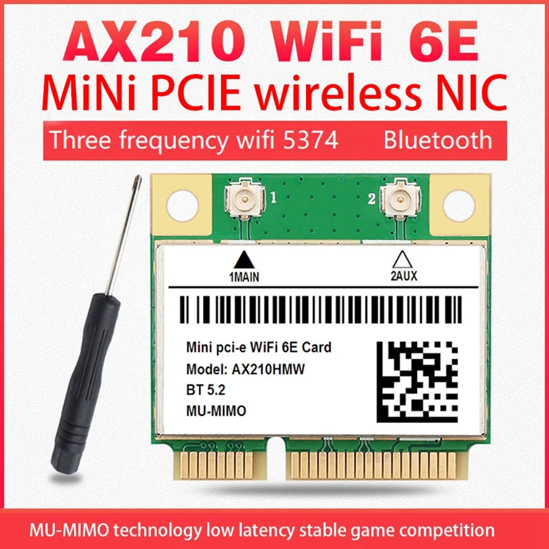 Wifi 6E AX210 Mini PCI-E, Безжична Мрежова карта WIFI6 Двухдиапазонная 2,4 G/5G Мрежова карта Bluetooth 5,2 Адаптер мрежова карта новото Зелено