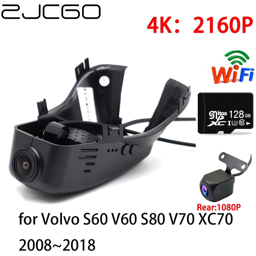 ZJCGO 2K 4K Автомобилен Видеорекордер Dash Cam Wifi Предната и Задната Камера, 2 Обектива 24 Паркинг за Volvo S60, V60 S80, V70, XC70 2008-2018