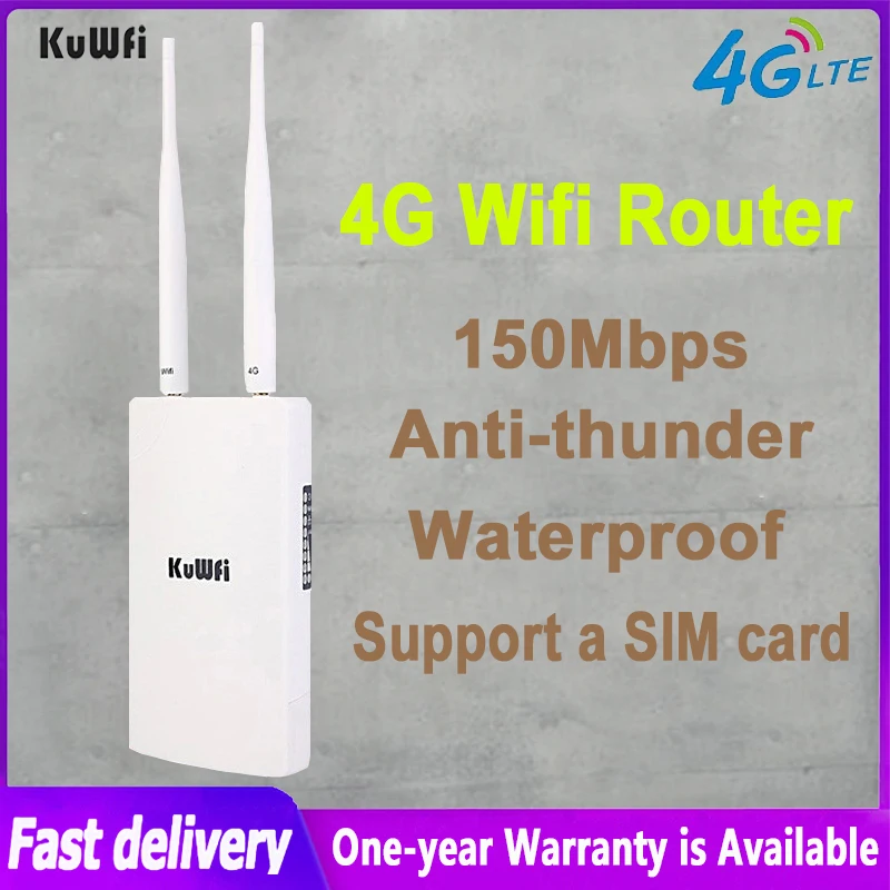Безжичен рутер KuWFi 4G LTE 150 Mbps CAT4, уличен водоустойчив Wifi-рутер със слот за Сим-карта, 360-градусные антена за IP камери