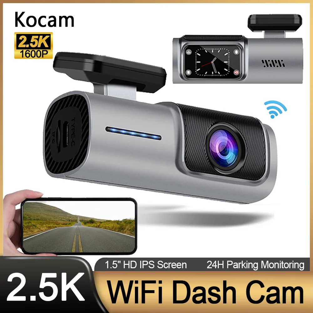 Видеорекордер за автомобил с 2.5 K Камера за кола HD 1600P WiFi автомобилен видеорекордер предна камера за кола видеорекордер черна кутия 24-часова монитор за паркиране