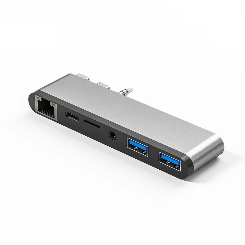 Двойна USB адаптер C за MacBook Pro с USB2 порта.0, USB3.1, RJ-45, 3.5 мм аудио, Многопортовый, четец на карти USB C-SD