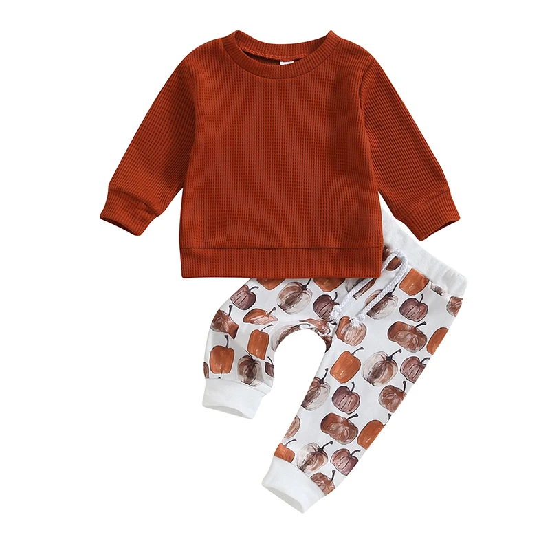 Дрехи за бебета, момичета и момчета на Хелоуин, вафельная hoody с дълъг ръкав, дълги панталони под формата на тиква, 2 броя, есен облекло от 0 до 3 години