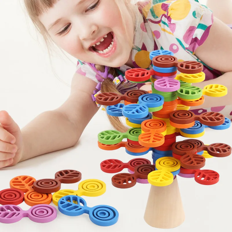 Дървени блокове за полагане на рейнбоу дърво, забавни играчки Монтесори за деца, играчки за създаване на баланс, играчки за деца
