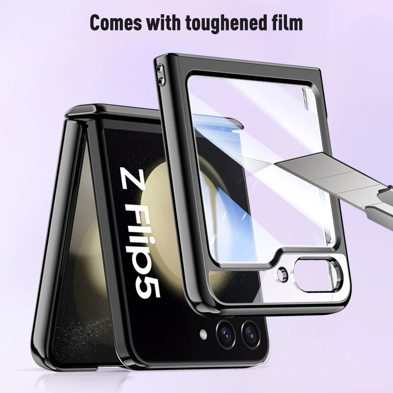 За Samsung Flip 5 5G Покритие Прозрачен Капак на Панти Калъф за Samsung Galaxy Z Flip 5 Flip5 Zflip5 Филм От Закалено Стъкло Чанта За Телефон
