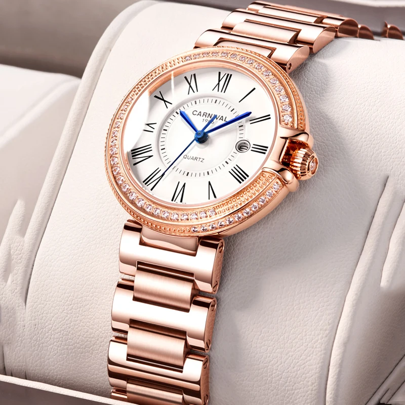 Карнавалните луксозни маркови часовници от розово злато за жени, кварцов часовник, модни дамски часовник-гривна, Relogio Feminino