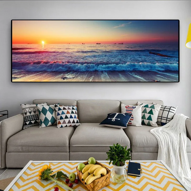 Картини върху платно Залеза на слънцето на брега на морето на стената на Художествени Плакати и Щампи Океанските Вълни Художествени Картини за Спалня Декор на стените на Куадрос
