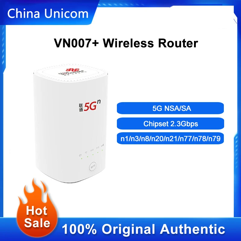 Китай Unicom VN007 + 5G CPE Безжичен Рутер С вашата Сим-карта Wi-Fi Мрежа Удължител Усилвател НСА/ SA NR n1/n3/ n8/n20/ n21/n77/n78/n79