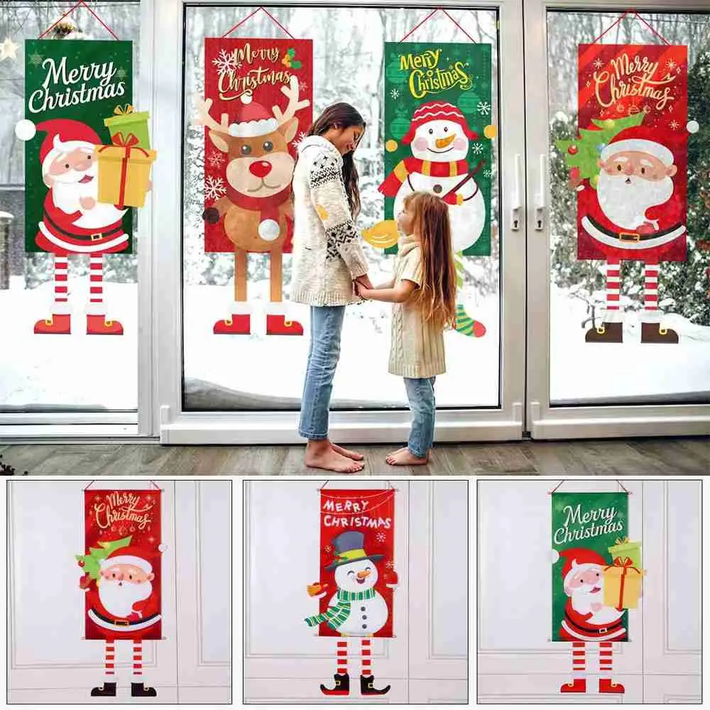 Коледен банер на врати, празничен подпори, атмосфера, Текстилен флаг, старче, снежен човек, рекламни банери за прозореца