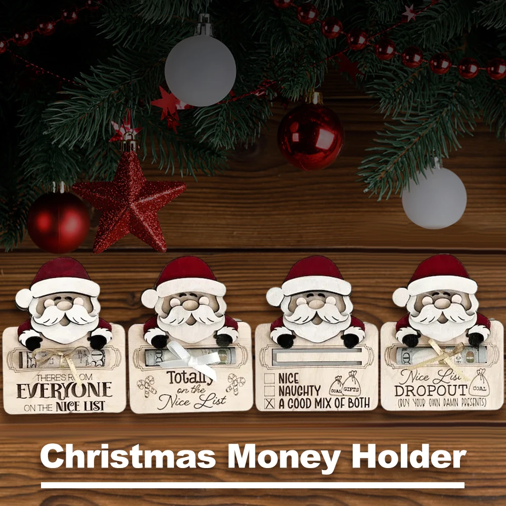 Коледен дървен държач за карти, пари, поставка за поздравителни картички 