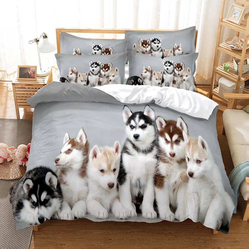 Комплект спално бельо Siberian Husky, определени пододеяльников, 3d спално бельо с дигитален печат, комплект спално бельо кралски размери и модерен дизайн