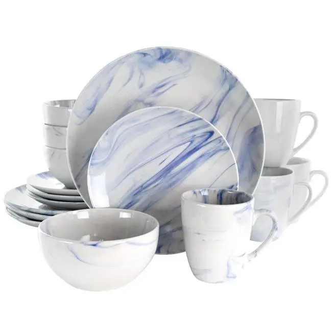 Комплект съдове за готвене от мрамор керамика от 16 теми синьо и бяло