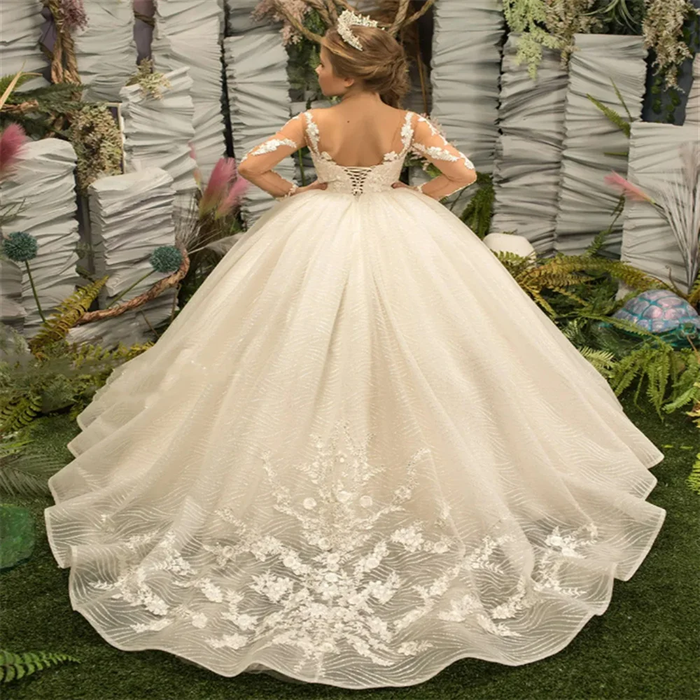 Красива рокля с цветя модел за момичета, буйна тюлевая лейси апликация, цветя сватба, първо причастие, на рождения ден на детето