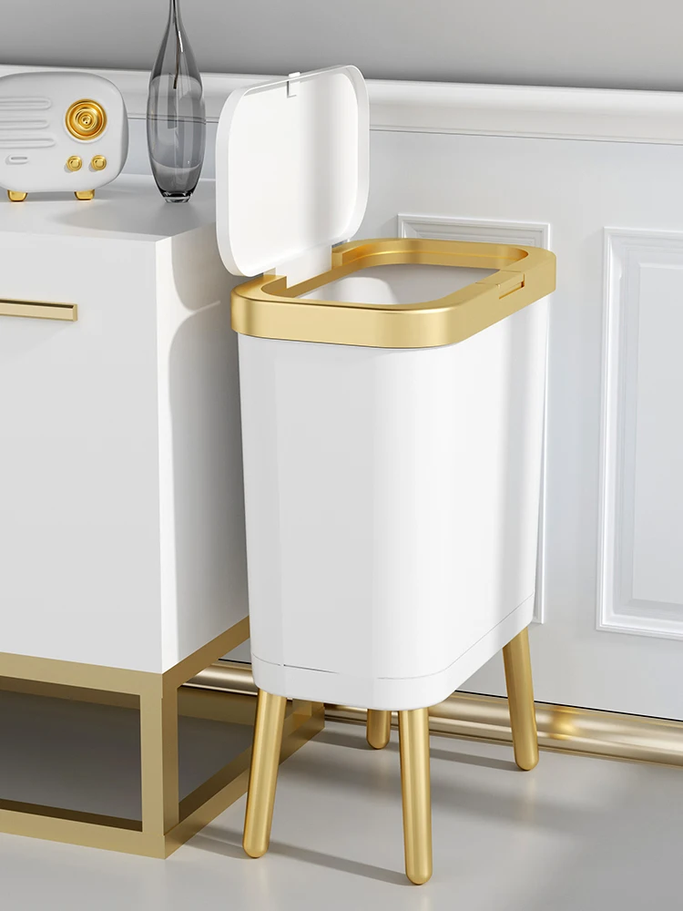 Луксозно кофа за боклук в скандинавски стил, творчески златна всекидневна с голям капацитет, висока преса за крака, пластмасови кофи с капак, баня