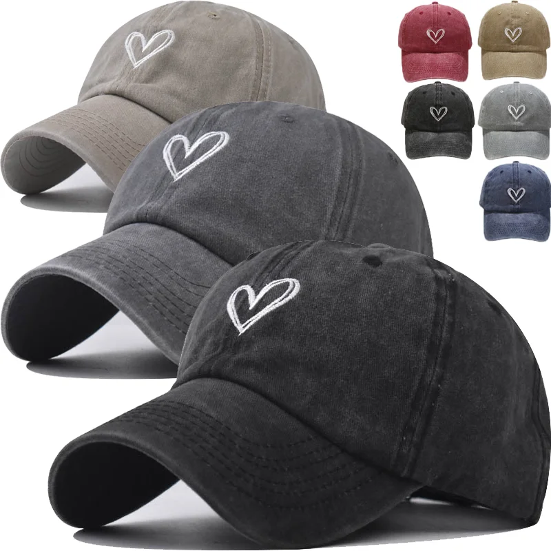 Лятна ковбойская бейзболна шапка с бродерия във формата на сърце, мъжки и дамски памучни шапки, модни шапки за пътуване на открито, шапки-очила в стил хип-хоп, ретро