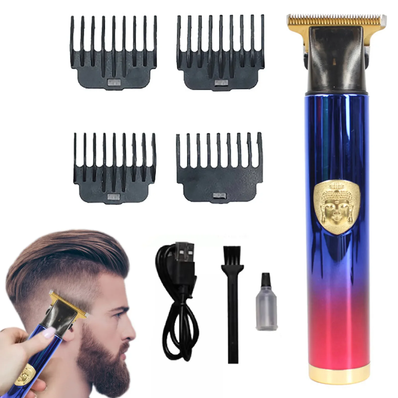 Машинка за подстригване на коса с винтажным релефни, самобръсначка за оформяне на брада, акумулаторна машина за подстригване на коса с Т-образно острие, машина за подстригване на коса с 4 пътеки пити