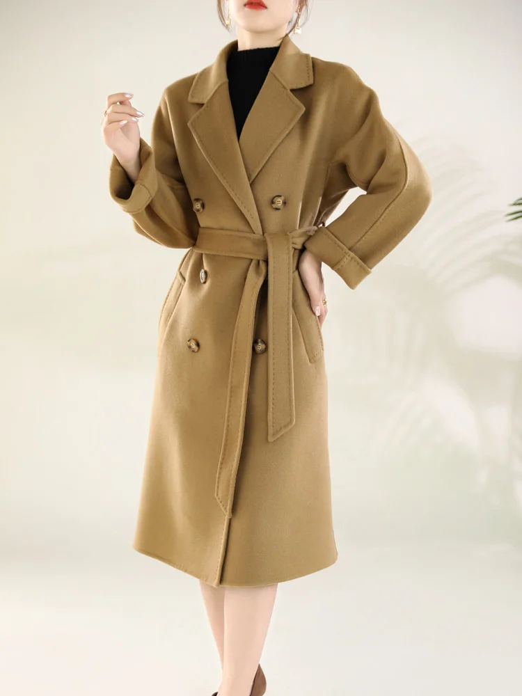Модно дълго дамско палто 2023 г., Есенно-Зимния Нова Тенденция Бестселлерное палто от 100% чиста вълна, Вълнена палто, Топъл Удобен Топ