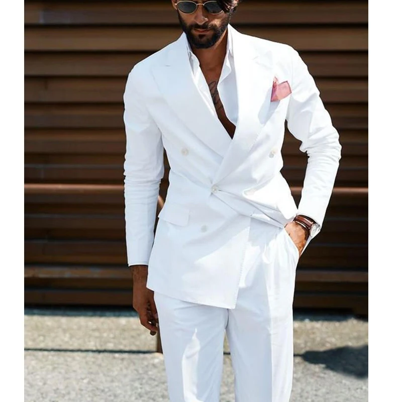Мъжки костюми Slim Fit Двубортный Сватбен Смокинг за Младоженеца-2 броя, Бяла Официален Стил, Мъжки Модерен Яке с Черни 2023
