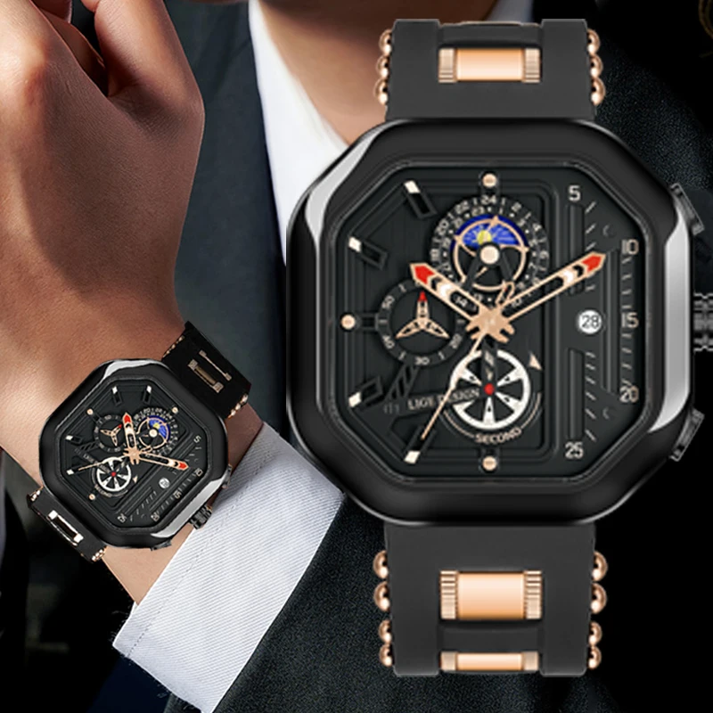 Мъжки часовник LIGE, висок клас марка, оригинални спортни кварцов мъжки часовник, силикон водоустойчив ръчен часовник с хронограф, мъжки Relogio Masculino