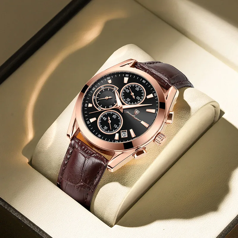 Мъжки часовник POEDAGAR най-добрата марка за луксозни кожени ръчни часовници, спортен хронограф, водоустойчив, светещи, кварц, военни часовници за мъже