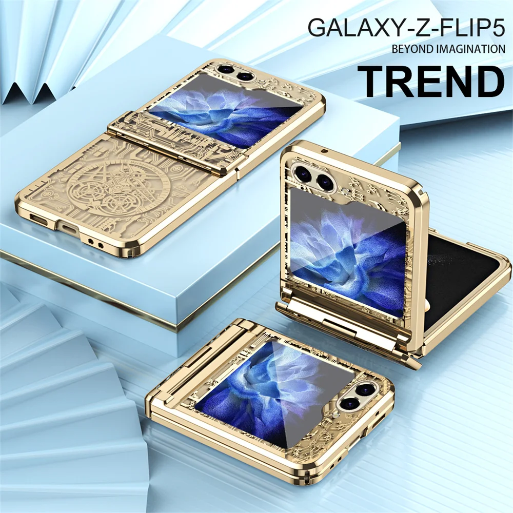 Нов Сгъваем Калъф за телефон с Дизайн на схемата Samsung Z Flip 5 Galaxy Z Flip5 ZFlip 5 Flip Z Flip5 Flip5 С Прозрачно Акрилно покритие