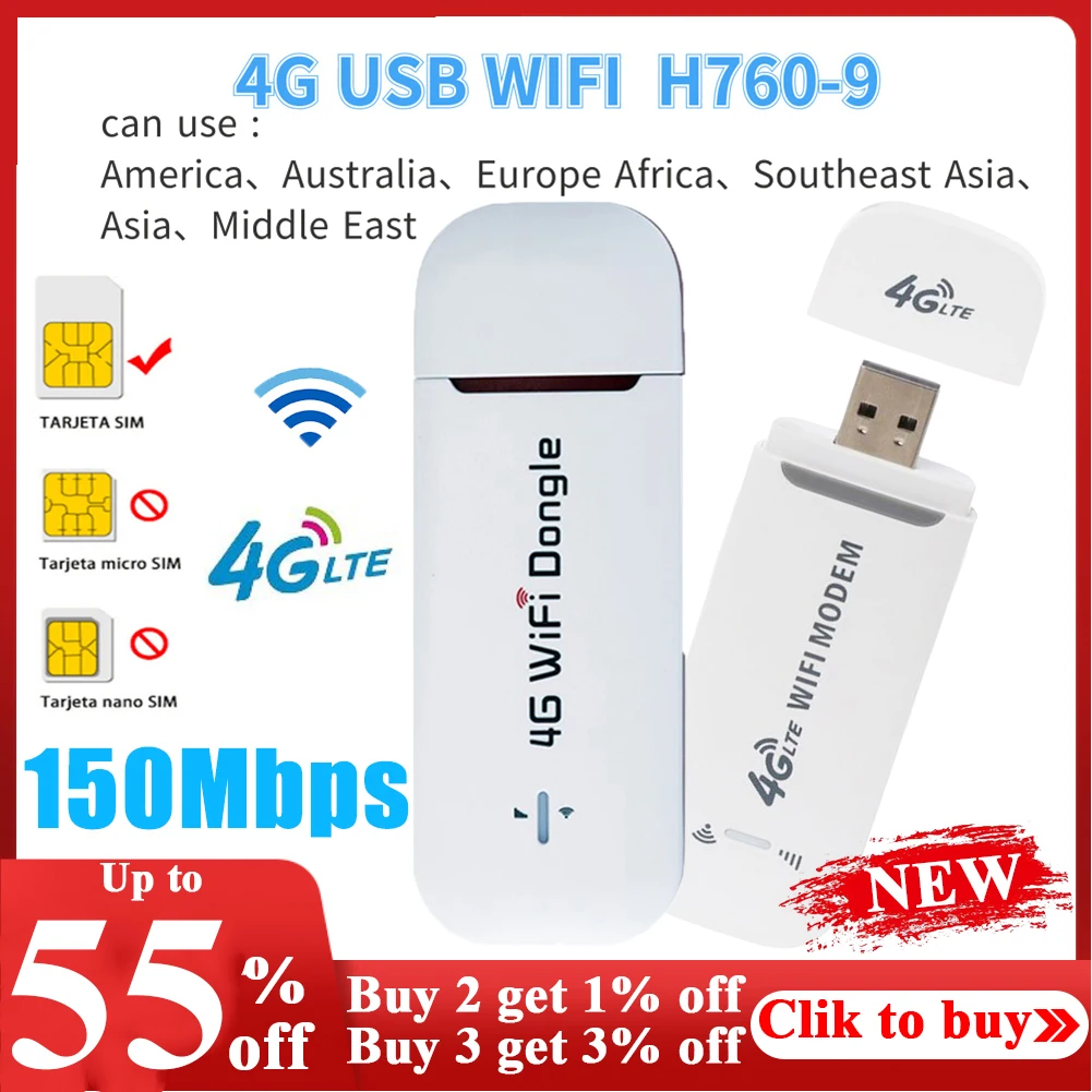 НОВИЯТ 4G LTE USB Wifi ключ WiFi рутер мрежова карта Ethernet модем Stick 150 Mbps Безжична мобилна широколентова СИМ-карта за преносими КОМПЮТРИ