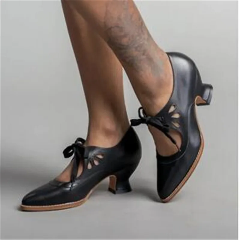 Новост 2023 г.; Дамски обувки на висок ток с изрези в Европейския и американския стил; Ежедневни обувки Голям размер дантела; Дамски обувки; Zapatos De Mujer