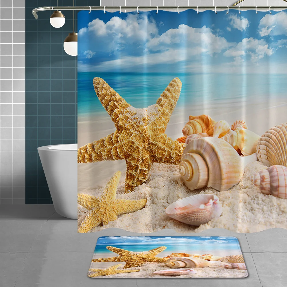 Плаж Тропическо синьо небе Океан Плат набор от аксесоари за баня Вълна от Плажната мивка Морска звезда Остров Палма Начало декор