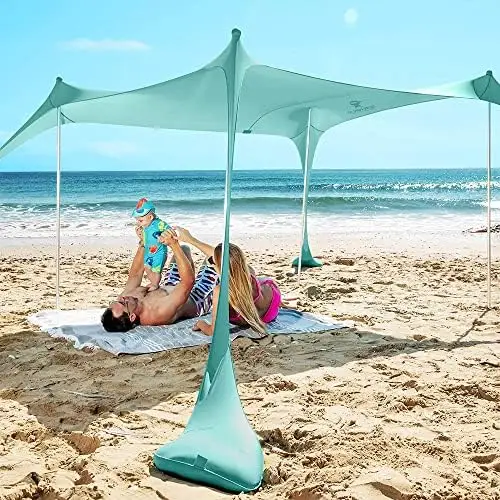 Плажна Палатка Up Sun Shelter UPF50+ с Лопата за пясък, Заземляющими колчета и устойчиви шестами, Външна сянка за къмпинг, риболов, Ба
