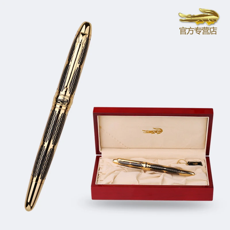 Подарък писалка Crocodile 567 Executive Golden Ripples Pettern с тънък метален писеца 0,5 мм