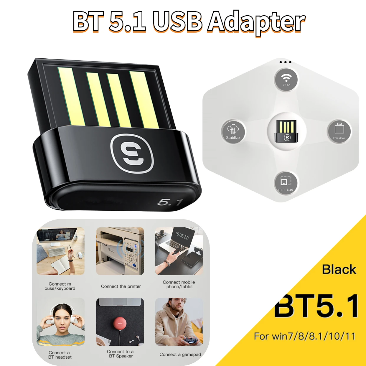 Преносим мини Bluetooth USB 5.1 адаптер е приемник предавател безжичен USB адаптер външен ключ за таблет/Android телефон